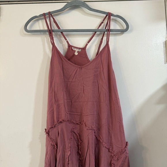 Free People Tattered Up Slip Dress Mauve Pink XS Flowy Boho Distressed Fringe - Picture 4 of 9